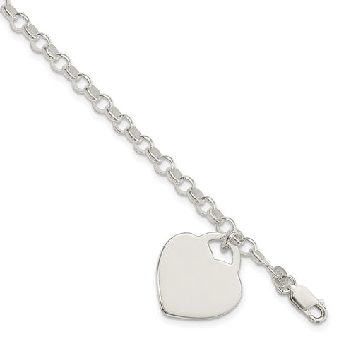 Sterling Silver Polished Engraveable Heart Bracelet-WBC-QG1472-7.25