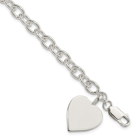 Sterling Silver Engraveable Heart Fancy Link Bracelet-WBC-QG1476-7.25