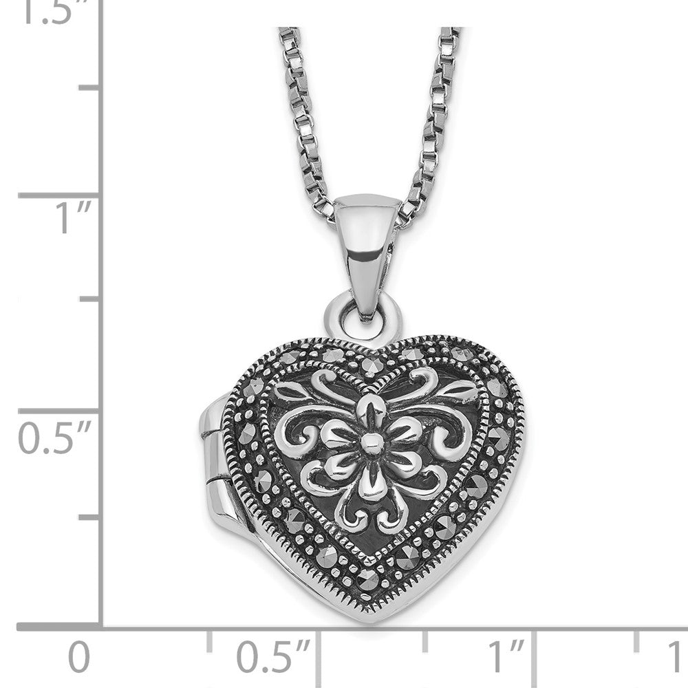 Sterling Silver Marcasite Heart Locket w/Chain Necklace-WBC-QG1942-18