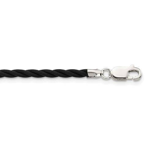 Sterling Silver 18 inch 3mm Black Twisted Rubber Necklace-WBC-QG3560-18