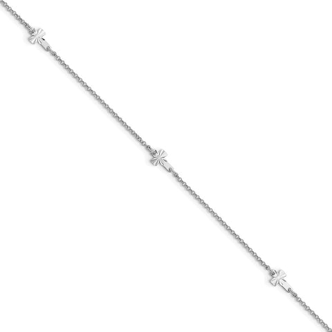 Sterling Silver Rhodium-plated D/C Crosses 9in Plus 1in Ext. Anklet-WBC-QG4211-9