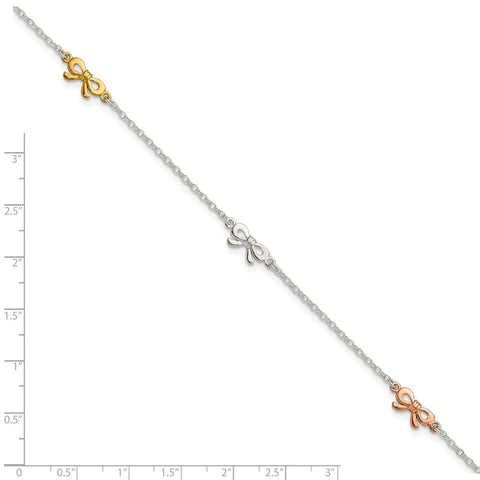 Sterling Silver Yellow and Rose-tone Bows 9in Plus 1in Ext.  Anklet-WBC-QG4219-9