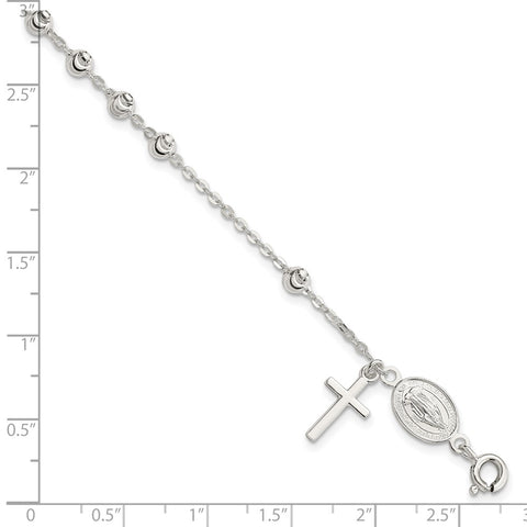 Sterling Silver Polished D/C 7.5 inch Rosary Bracelet-WBC-QG4253-7.5
