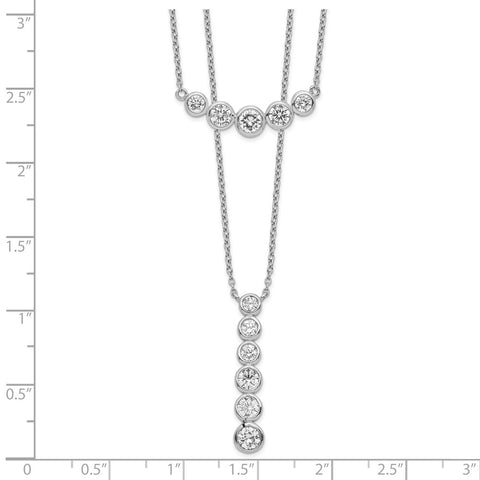 Sterling Silver Rhodium-plated Double Strand CZ Necklace-WBC-QG4305-16