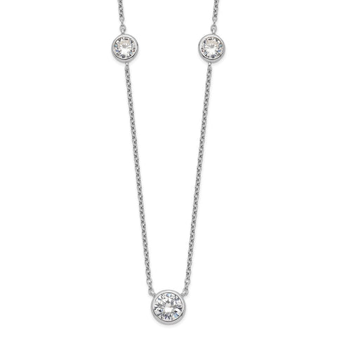Sterling Silver Rhodium-plated 3 Station CZ Necklace-WBC-QG4343-18