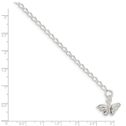 Sterling Silver 10inch Solid Polished Butterfly Anklet-WBC-QG441-10