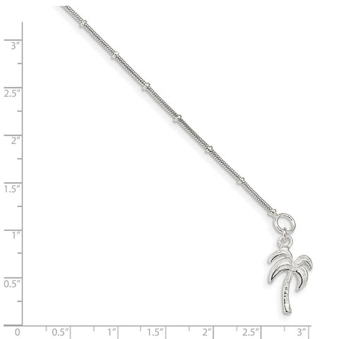 Sterling Silver 10inch Solid Polished Palm Tree Anklet-WBC-QG447-10