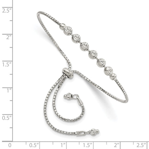 Sterling Silver Diamond-cut Beaded Adjustable Bracelet-WBC-QG4550