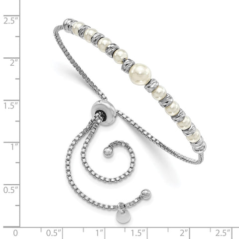Sterling Silver RH-plated D/C Beads w/Swar.Pearl Adjust. Bracelet-WBC-QG4762