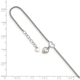 Sterling Silver Cabled Heart Dangle Charm 9in Plus 1in Ext Anklet-WBC-QG4794-9