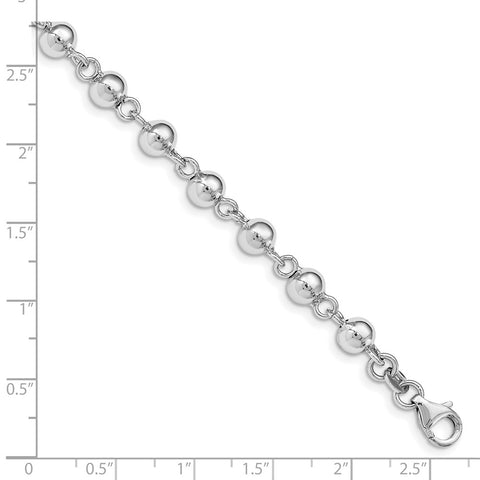 Sterling Silver Rhodium-plated 6mm Polished Beads Bracelet-WBC-QG4860-7.5
