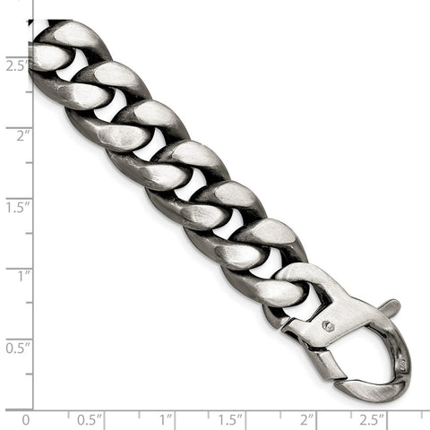 Sterling Silver Ruthenium/Antiqued Brushed Curb Link Bracelet-WBC-QG4869-8