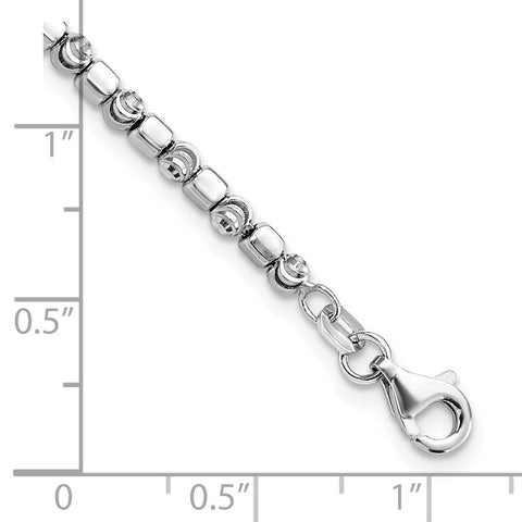 Sterling Silver Rhodium-plated Diamond-cut Beads Bracelet-WBC-QG4943-7