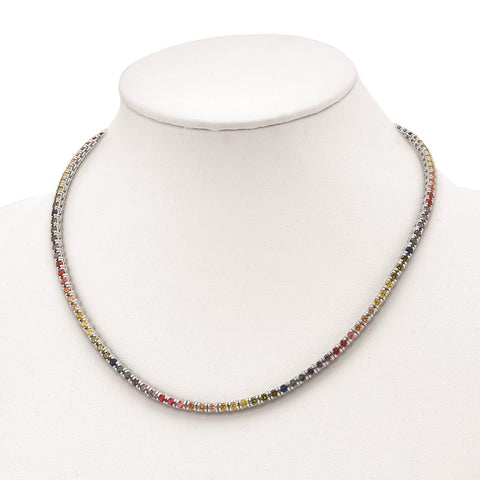 Sterling Silver Rhodium-plated 3mm Colorful CZ Necklace-WBC-QG5051-18