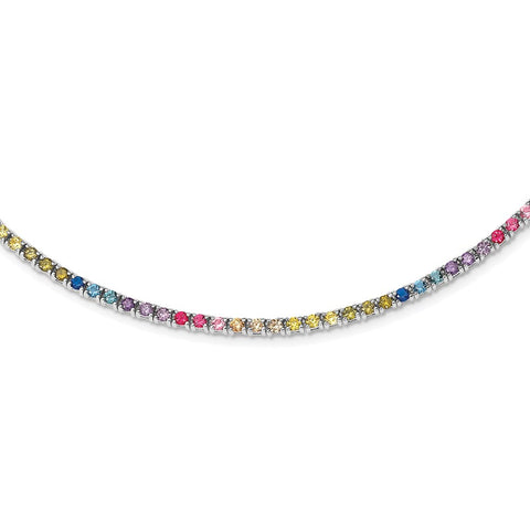 Sterling Silver Rhodium-plated 3mm Colorful CZ Necklace-WBC-QG5051-18
