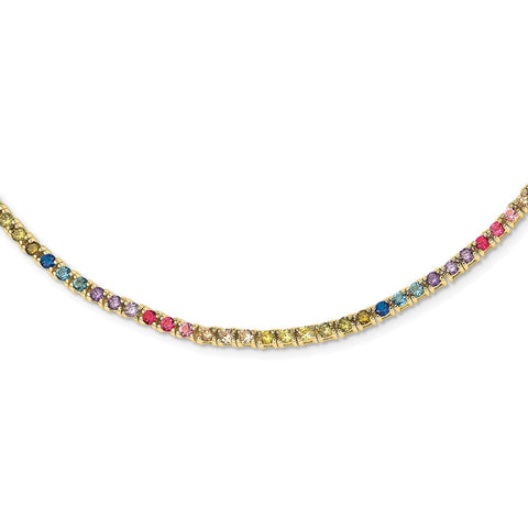 Sterling Silver 14k Flash-plated 3mm Colorful CZ Necklace-WBC-QG5051GP-18