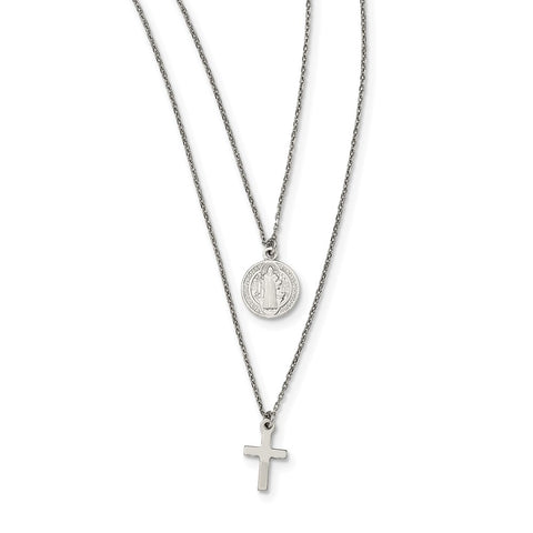 Sterling Silver Religious Charm Layered Necklace-WBC-QG5306-17.5