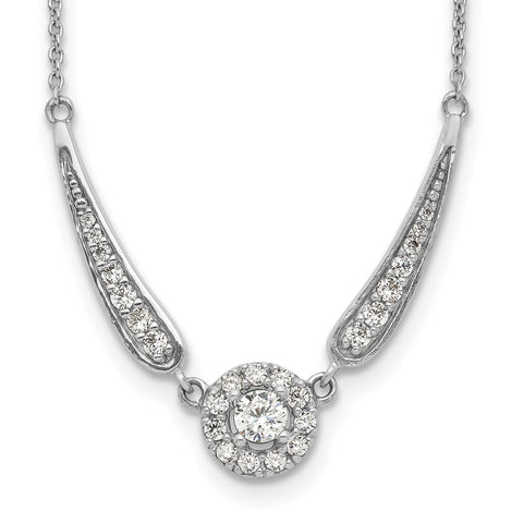 Sterling Silver Rhodium Plated CZ Necklace-WBC-QG5416-17.5
