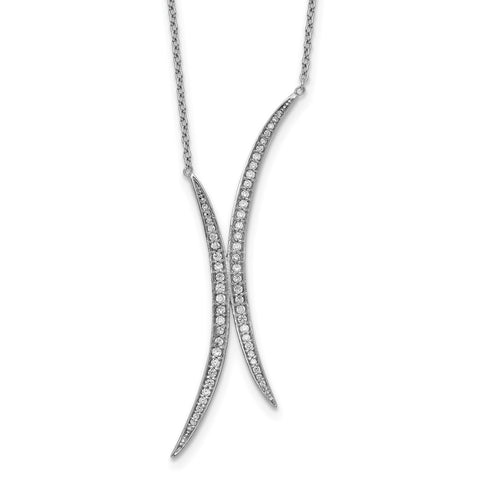Sterling Silver Rhodium-plated Curved CZ Necklace-WBC-QG5423-24