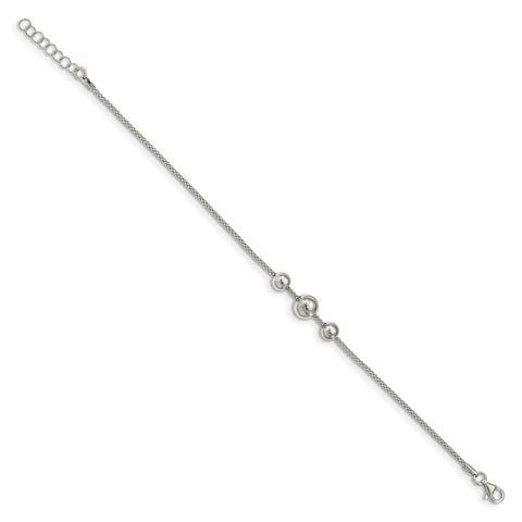Sterling Silver Polished Beads Fancy Link w/1in. ext Bracelet-WBC-QG5569-7.5