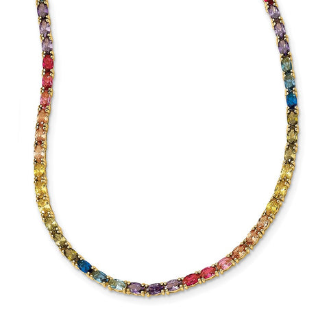 Sterling Silver 14k Flash-plated Oval Colorful CZ Necklace-WBC-QG5660GP-18