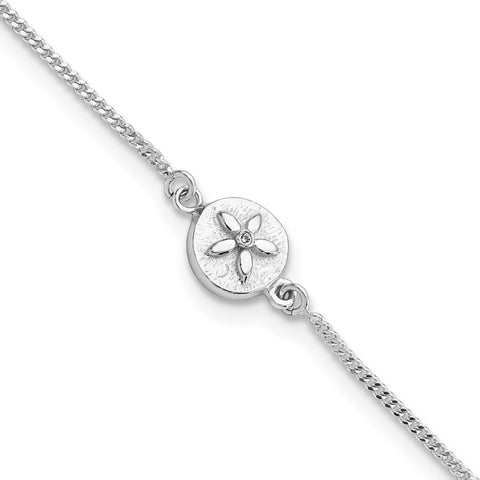 Sterling Silver with CZ Sand Dollar 9in Plus 1 in Ext. Anklet-WBC-QG5759-9