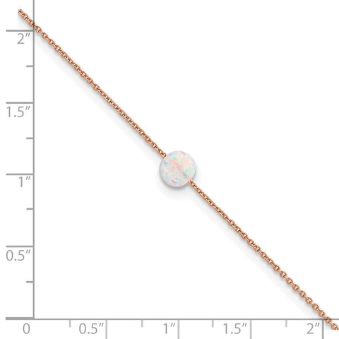 Sterling Silver Rose-tone White Created Opal 9in Plus 2 in ext. Anklet-WBC-QG5768-9