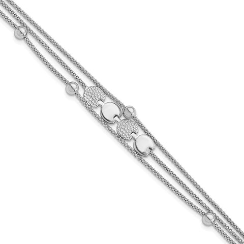 Sterling Silver Rhodium-plated Beaded 3- Strand 6.5in w/ 1in ext. Bracel-WBC-QG5855-6.5