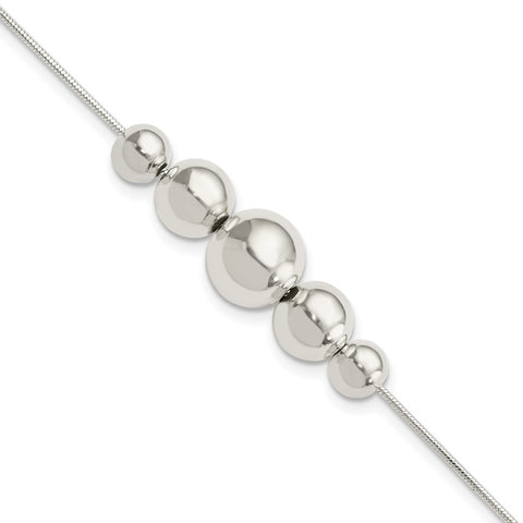 Sterling Silver Polished Tapered Round Bead w/1 in ext. Bracelet-WBC-QG5881-7