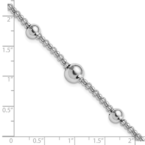 Sterling Silver Rhodium-plated Beaded Popcorn Chain w/1in ext Bracelet-WBC-QG5888-7