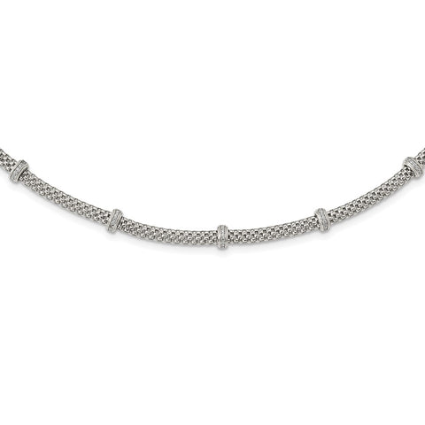 Sterling Silver Rhodium-plated Polished CZ Necklace-WBC-QG5999-18