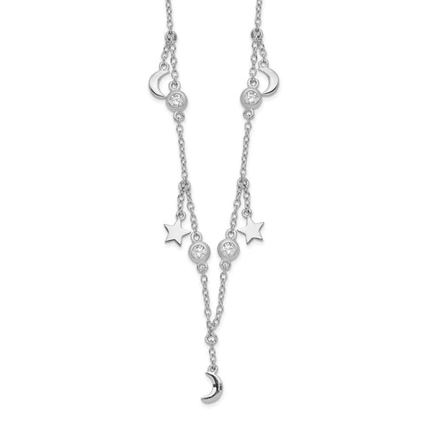 Sterling Silver Rhodium-plated Polished CZ Necklace-WBC-QG6014-18