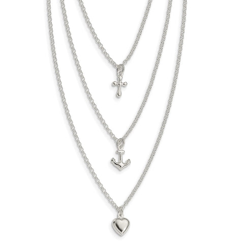 Sterling Silver Cross, Anchor, Heart Multi Strand Necklace-WBC-QG6047-16