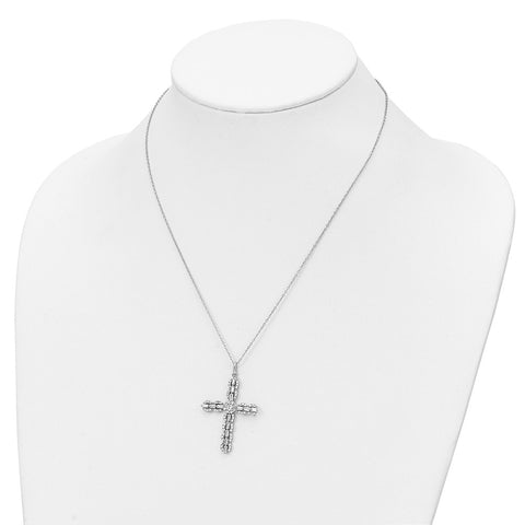Sterling Silver Rhodium-plated Polished CZ Cross Necklace-WBC-QG6070-18