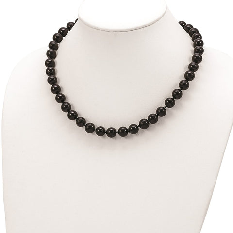 10-10.5mm Smooth Beaded Black Agate Necklace-WBC-QH4660-18