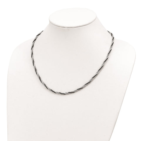 Sterling Silver Black Rhodium and RH-plated Twisted Necklace-WBC-QH4911-18