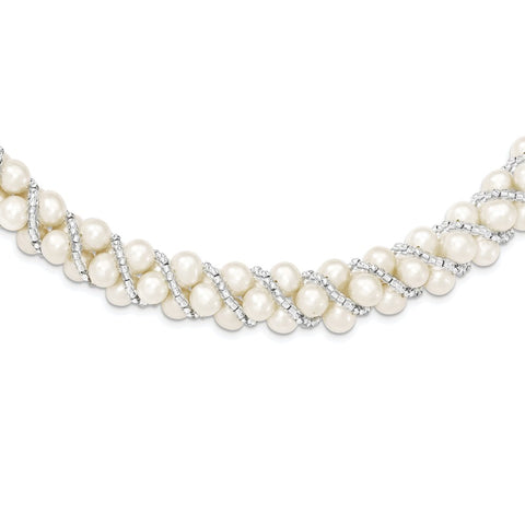 Sterling Silver Rhodium 6-7mm FWC Pearl/Glass Bead Twisted Necklace-WBC-QH5220-18