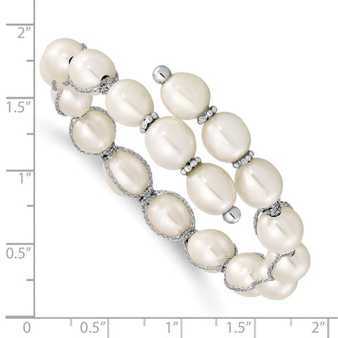 Sterling Silver Rh-pl 7-8mm White Rice FWC Pearl Wired Wrap Bracelet-WBC-QH5646