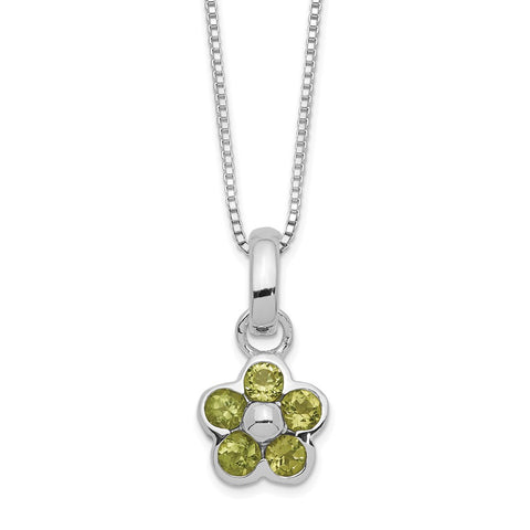 Sterling Silver Peridot Flower Pendant Necklace-WBC-QH808-16