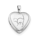 Sterling Silver Rhodium-plated 16mm Cat Heart Locket Necklace-WBC-QLS257-18