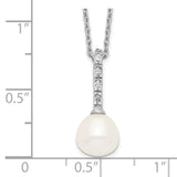 Sterling Silver Rh-plated 7-8mm White FWC Pearl CZ Necklace-WBC-QP4630