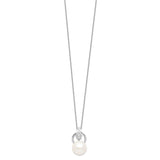 Sterling Silver Rh-plated 11-12mm White FW Cultured Pearl CZ Necklace-WBC-QP4636