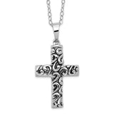 Sterling Silver Antiqued Cross Remembrance Ash Holder 18in Necklace-WBC-QSX177