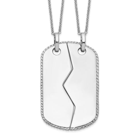 Sterling Silver Antiqued Military Dog Tag For Two 18in Necklaces-WBC-QSX330