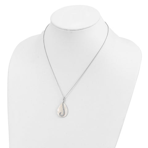 Sterling Silver Mother of Pearl & CZ Tear From Heaven 18in Necklace-WBC-QSX407
