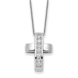 Sterling Silver CZ Good & Perfect Cross 22in Necklace-WBC-QSX726