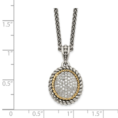 Sterling Silver w/14k Antiqued Diamond Necklace-WBC-QTC1036