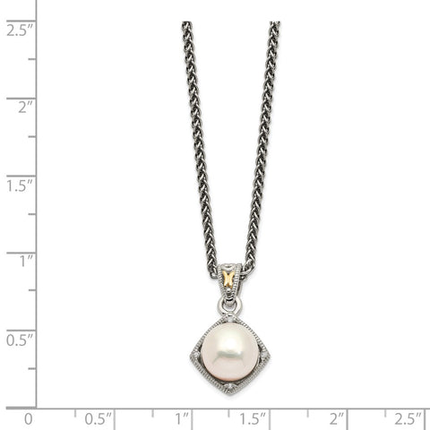 Sterling Silver w/14k FW Cultured Pearl & Diamond Necklace-WBC-QTC1042