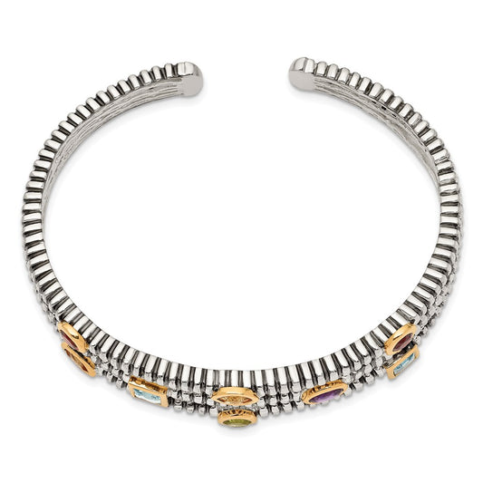 SS w/14k True Two-tone 1.74tw Gemstone Cuff Bracelet-WBC-QTC34