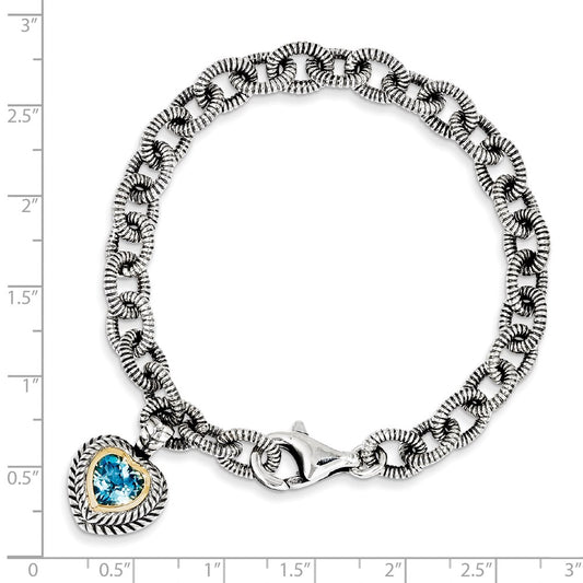 Sterling Silver w/14k Swiss Blue Topaz Heart Bracelet-WBC-QTC395